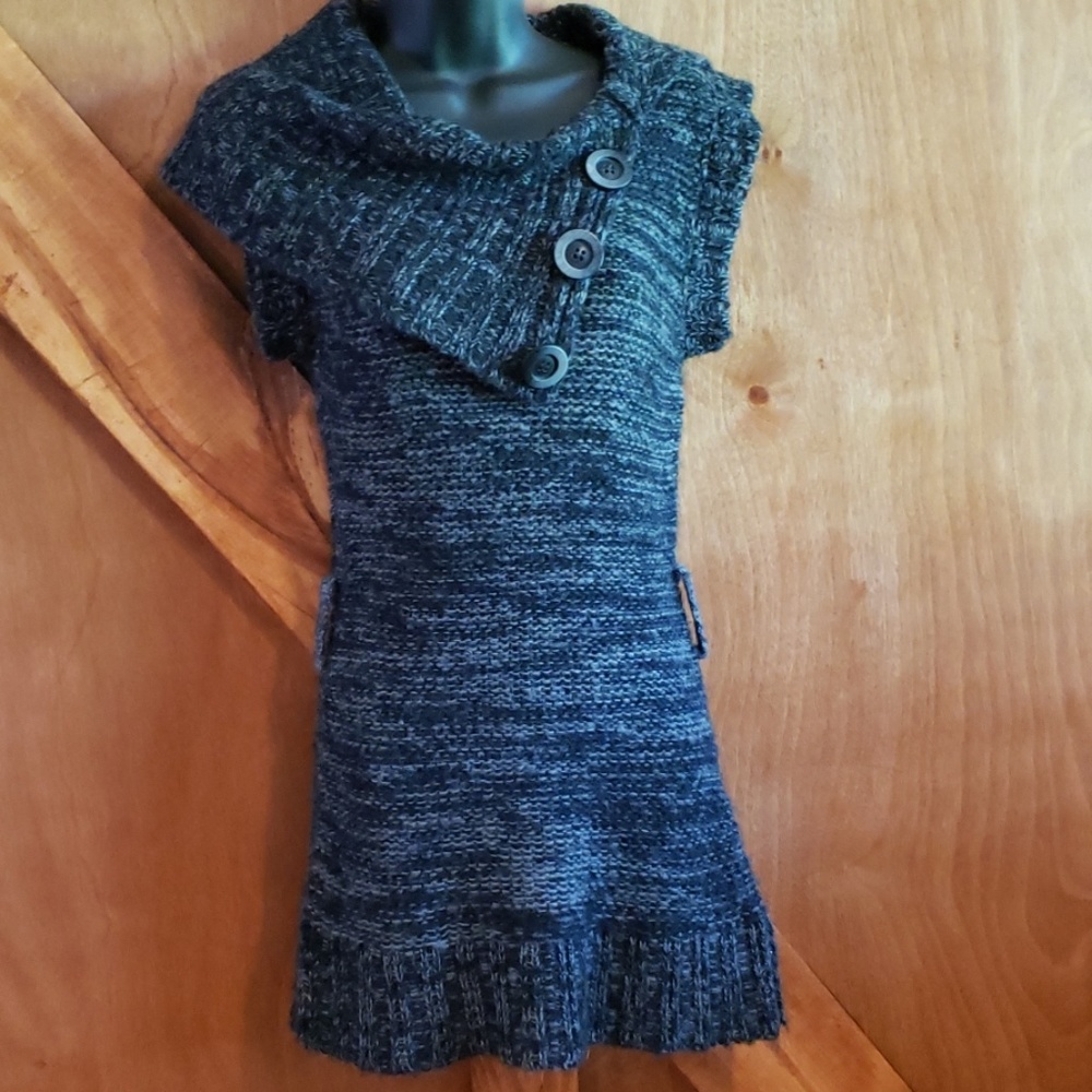 Soft button neck sweater dress